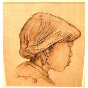 Marcel Bernanose (1884-1952), Portrait De Vietnamienne Dessin Mine De Plomb Et Sanguine, Signé 