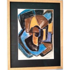 Paul Cheriau (1929-2014), Composition Abstraite, Pastels Signé En Bas à Gauche, Encadré