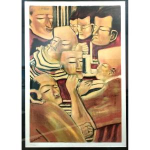 E. Melik (1904-1976), The Masks, Large Lithograph On Velin Paper Numbered 122/180