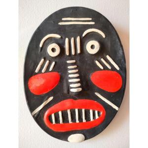 Black Head In Ceramic, Caricatural Mask From The 70s, Small Side Restoration