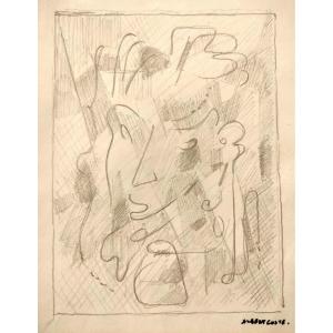 Albert Coste (1895-1985),  Visage cubisant,  Dessin Signé à Droite, Années 50