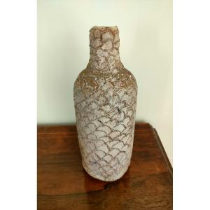 20th Century School, Bottle Vase With Scale Decor In Sandstone? Figure Below