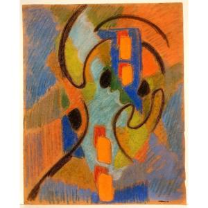 A. Coste (1896-1985), Composition Abstraite, Pastel Sur Papier kraft, Signée à Droite, Encadré 