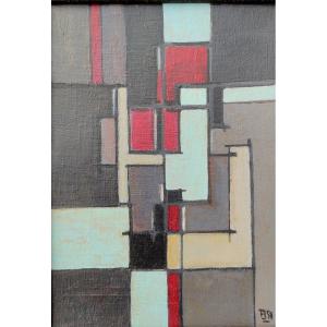 20th Century Russian School, Abstract Composition, Oil On Panel Signed, Pr, Dated 1951