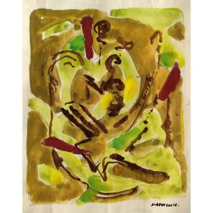 Albert Coste (1895-1985),  Abstraction,  Gouache Signée à Droite, 56, Encadrée.