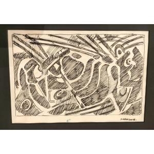A. Coste (1896-1985), Abstract Composition, Ink On Paper, Signed On The Right.