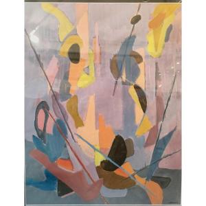 Albert Coste (1895-1985),  Abstraction, Grande Gouache Signée à Droite, Encadrée.