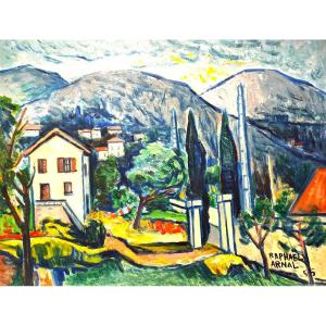 Raphael Arnal (1906-1963), La Maison Aux Cyprès, Vence 55, Oil On Paper Signed, Framed