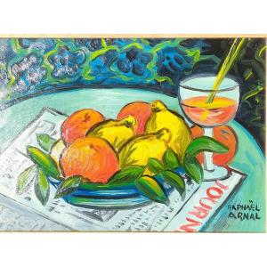 Raphael Arnal (1906-1963), Nature Morte Au Journal, Huile Sur Carton Signée, Vers 50, Encadrée