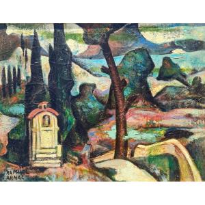 R. Arnal ( 1906-1963), Paysage Composé, Huile Sur Toile, Signée, Encadrée, 1947