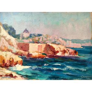 J. Denjerma (20th Century), La Corniche In Marseille, Oil On Cardboard Signed, Dated 39