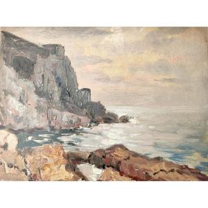 J.denjerma (20th Century), Gray Time On The Corniche, Oil On Cardboard Signed, Located, Dated 40