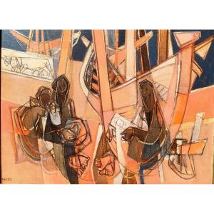 G. Dayez (1907-1991), La Relève Des Filets, Oil On Canvas Signed, Titled On The Back, Framed