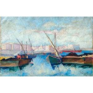 H. Eggimann (1903-1940), Le Port d'Alger, Huile Sur Toile Signée, Datée 1919