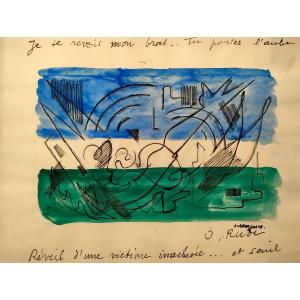 Albert Coste (1895-1985),  Abstraction,  Gouache Signée à Droite, 56, Encadrée.