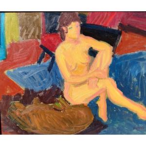 F. Diana (1903-1993), Nu Assis , Huile Sur Panneau, Signée, Encafrée
