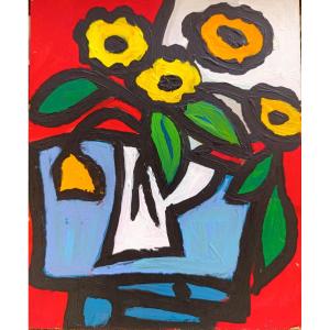 Jacques Pellegrin (1944-2021), Bouquet Of Flowers, Oil On Panel, Signed On The Back