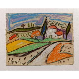 Jacques Pellegrin (1944-2021), La route Blanche, Pastel Sur Papier, Signé, 1990