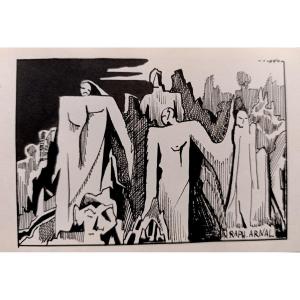 Raphael Arnal (1906-1963), The Rocks, Ink On Paper, Signed, Framed, 1932