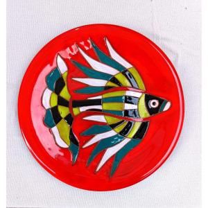 Jean Picart Le doux (1902-1982), Assiette en céramique émaillée, signée au dos, sant Vicens