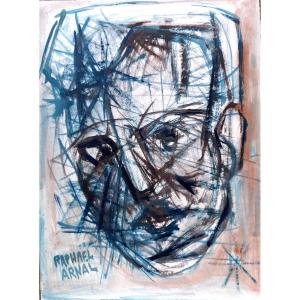 Raphael Arnal (1906-1963), Portrait probable de max jacob, gouache, Signé, Encadré
