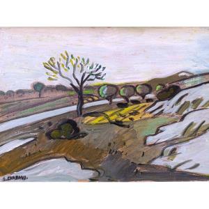A. Chabaud (1882-1955), La route blanche, huile sur carton, signée, encadrée, certificat