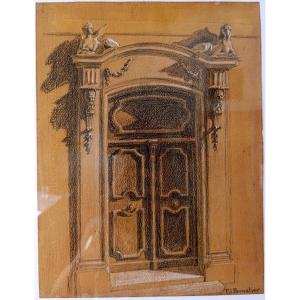 Edouard PANNETIER (1884-1965), Dessin Fusain sur papier, Hotel de Carces, Aix, signé, encadré