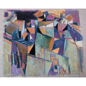 Ghiraudi (20th Century), Provençal Village, St Paul De Vence? Signed, Framed Under Glass