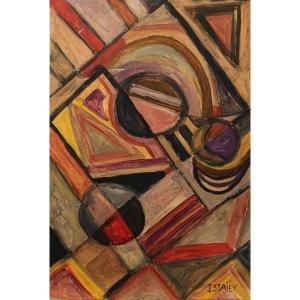 Nicolai  ISSAIEV (1891-1977), composition cubiste, gouache sur papier signée, encadrée