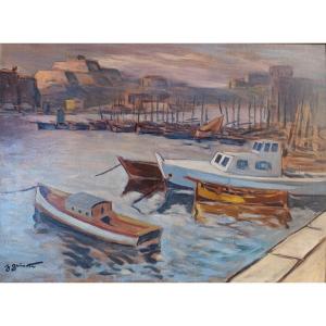 Jean GUINDON (1883-1975), La sortie du port de Marseille, Huile sur toile signée, encadrée
