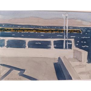 Jean-Pierre BLANCHE (1927-2022), Marseille Bord de corniche, aquarelle signée, encadrée