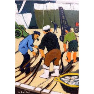 Henri AUTRAN (1926-2007), Sur le vieux port, Huile sur toile, signée, encadrée.
