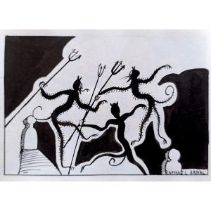 Raphael Arnal (1906-1963), Mysticisme, Encre Sur Papier, Signée, Encadrée, 1932