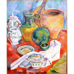 Pierre Ambrogiani (1907-1985), Grande Nature Morte Au Pichet, Oil On Canvas Signed, Framed