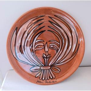 Jean Marais (1913-1998), Glaces Ceramic Plate, Face Decoration 1970s