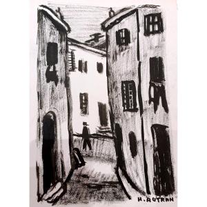 Henri Autran (1926-2007), Balade Au Village, Ink And Felt Pen On Paper, Signed