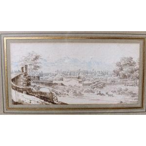 F. Marius Granet (1775-1949), Attribué, Les collines près de Toulon, lavis d'encre et aquarelle