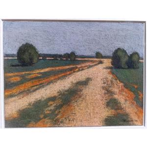Jean-Pierre BLANCHE (1927-), Paysage de la Crau, Pastel sur papier, signé, encadré