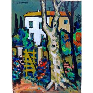 Henri AUTRAN (1926-), La maison au platane, Huile sur panneau, signée