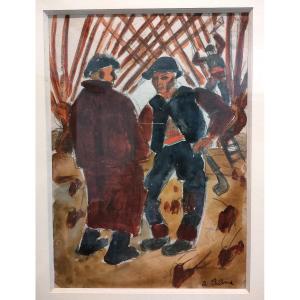 A. Chabaud (1882-1955), Les Paysans, Gouache On Paper, Signed, Framed