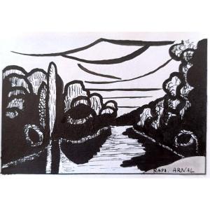 Raphael Arnal (1906-1963), La rivière, Encre Sur Papier, Signée, Encadrée, 1932