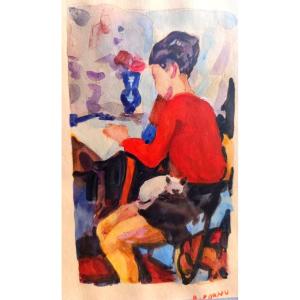 Pierre Cornu (1895–1996), *the Reader*, Watercolor On Paper, Signed, Framed