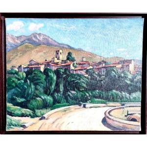 Marcel Bernanose (1884-1952), Le village catalan, Huile sur toile signée, ancadrée