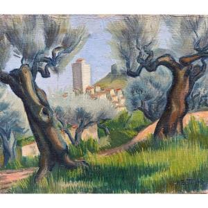 H. Botto (20th Century), Landscape With Olive Trees, Oil On Canvas, Signed On The Right, Dated 1946
