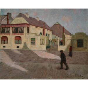 Ernest Hanotiaux (1903-1970), Le marcheur sur la butte Montmartre, Huile sur toile signée