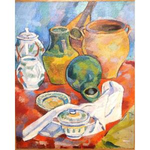 Pierre Ambrogiani (1907–1985), *pitchers On The Table*, Oil On Canvas, Signed, Framed