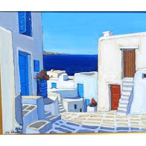 Jean-Claude Quilici (1941_), Mykonos, Façades au soleil, Huile sur toile signée, encadrée