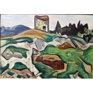 Alfred LESBROS (1873-1940), Le vieux moulin, Huile sur toile signée, encadrée