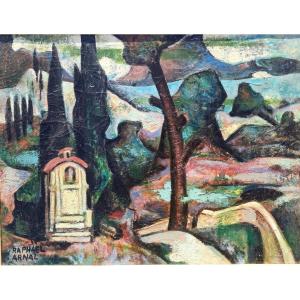 Raphael Arnal (1906-1963), Paysage à l'oratoire, Huile sur toile signée, encadrée, 1948