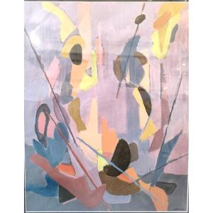 Albert Coste (1895-1985), Abstraction bleue, Gouache sur papier, signée, encadrée.